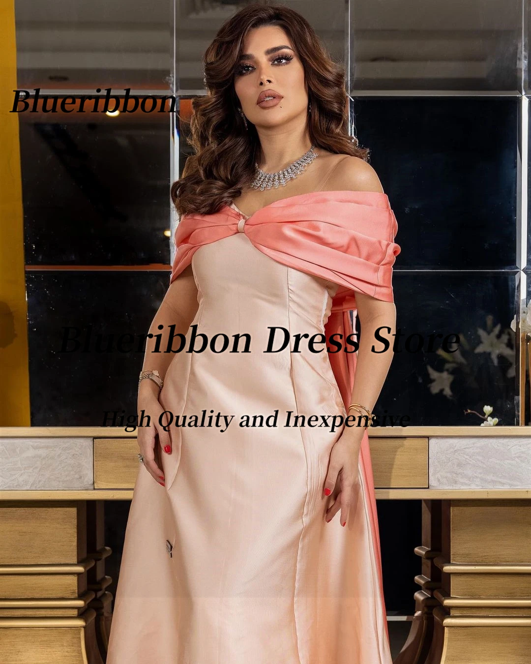 Blueribbon Satin A Line Long Prom Dresses Bateau Neck Sexy Back Formal Occasion Dress Women Wear Evening Party Bride Gowns