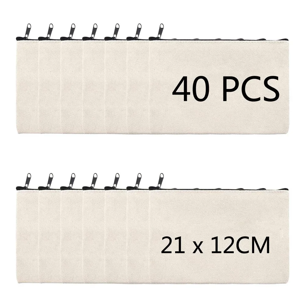 DIY Craft Canvas Pouch with Zipper Blank DIY Pencil Case Multi-purpose Blank Makeup Cosmetic Bags Gift Bag for Boys Girls
