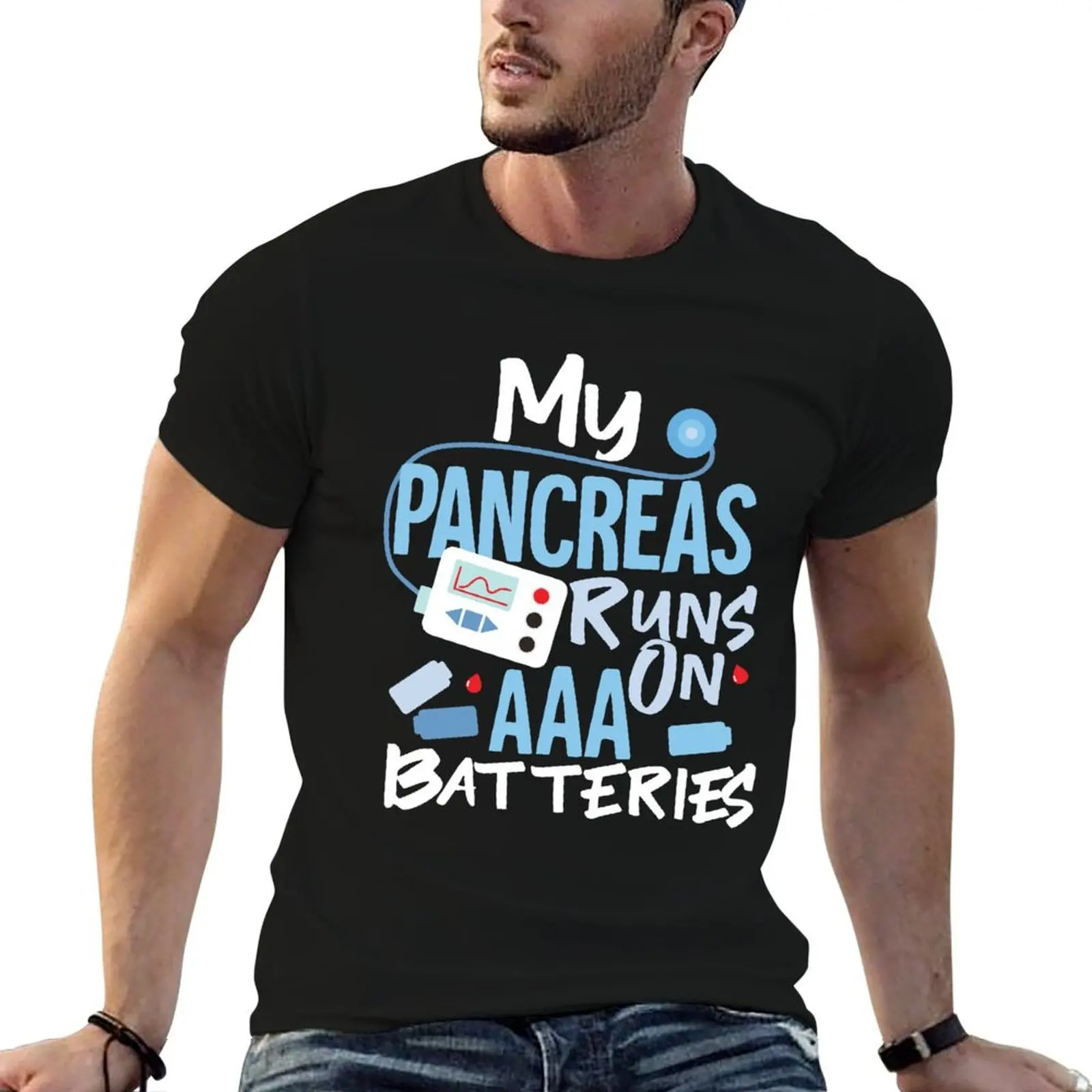 

casual man men Batteries My 1 Awareness T-Shirt man shirt shirts On Diabetes Runs Type t Pancreas for AAA t