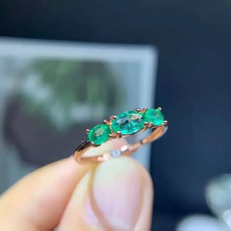 

100% Natural Emerald Ring for Party 4mm*6mm 3mm*4mm Real Emerald Simple 925 Silver Emerald Jewelry Brithday Gift for Woman