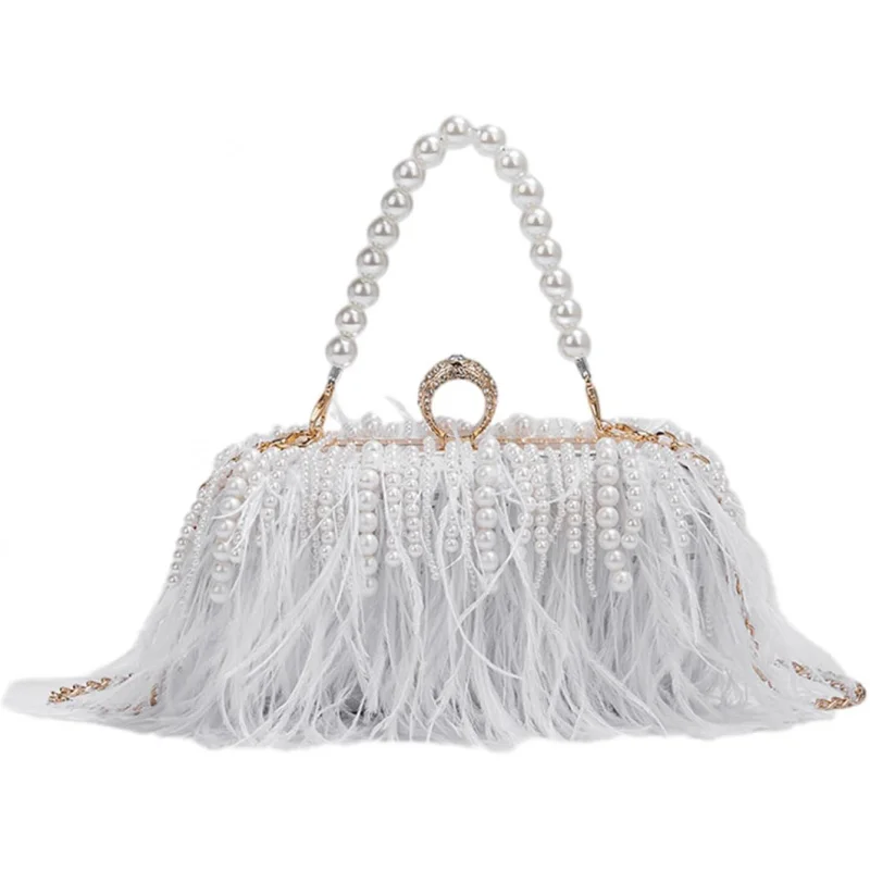 

Evening Lady Purse Party Banquet Wedding Pearl Clutch Plush Tote Handbag Crossbody Versatile Shoulder Bag