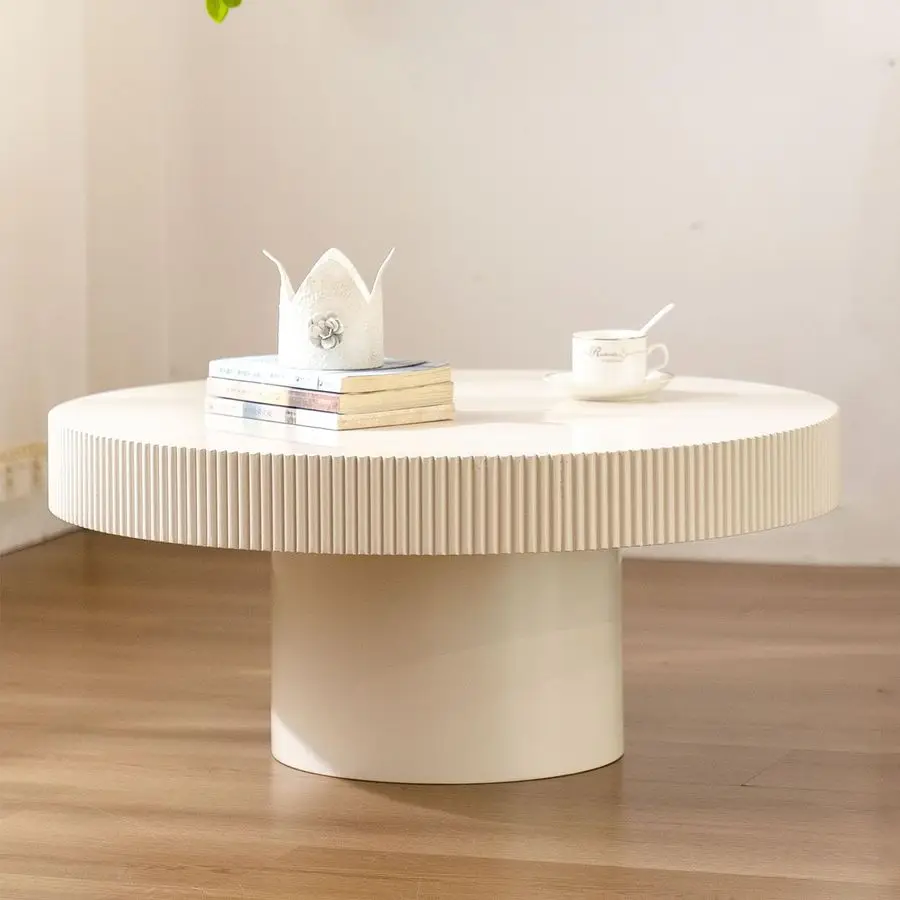 

Coffee Table, Handcrafted Fluted Drum Coffee Tables Modern Wood Coffee Table Circle Drum Center Table for Living Room, Apartmen
