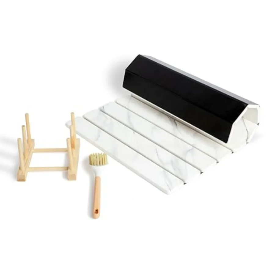 

Большой коврик для сушки посуды из диатомита 24x16 с бамбуковой подставкой и щеткой, быстросохнущий, для посуды, стеклянной посуды, растений, домашних животных, серый