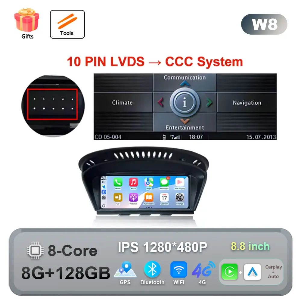 Draadloze CarPlay Android 16 Auto Multimedia Radio Voor BMW 5 3-serie E60 E61 E62 E63 E90 E91 E92 E93 CCC CIC GPS WIFI Bedraad Auto