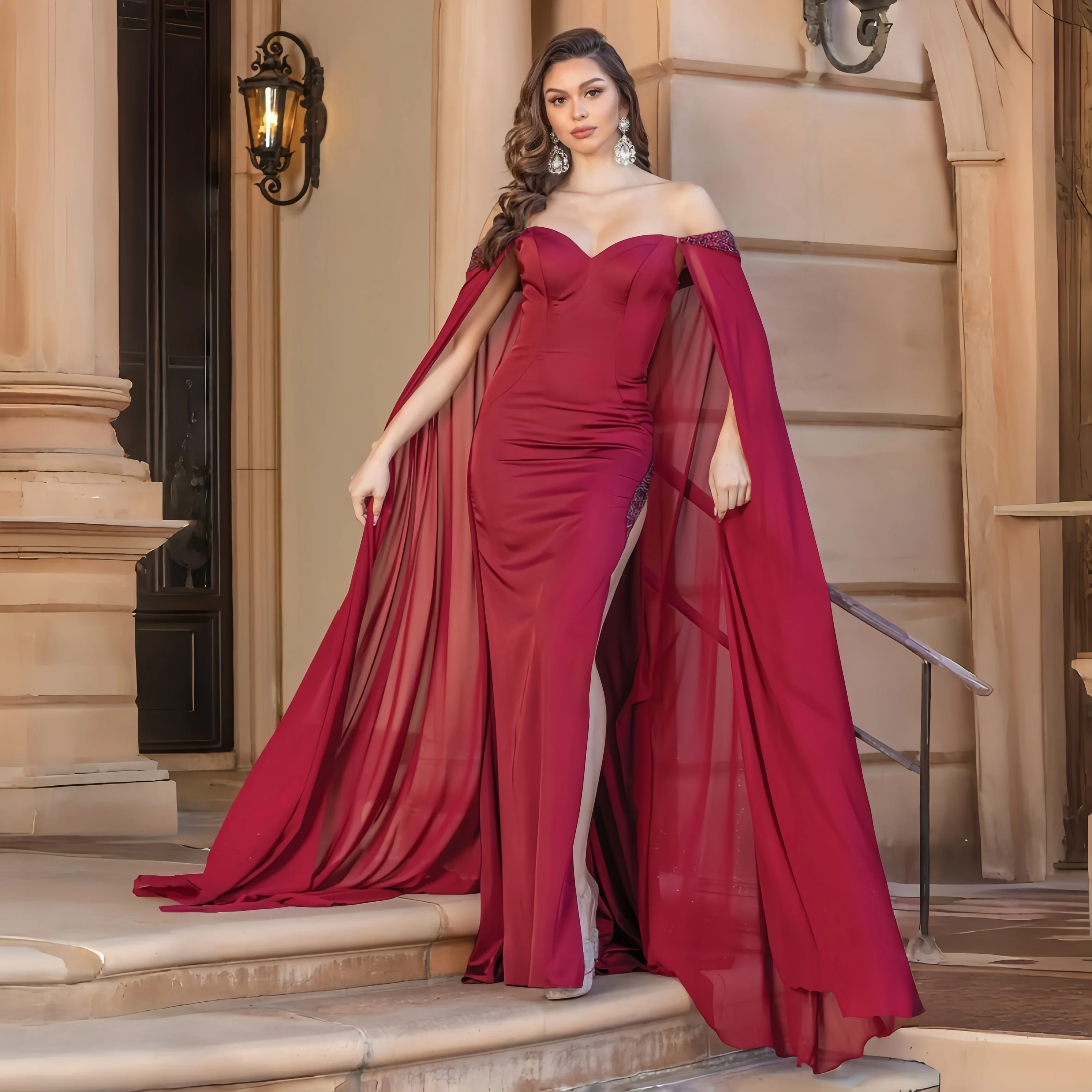 

One-shoulder Cape Evening Gown Women's Formal Evening Gown Wedding Guest Prom Banquet Birthday Multiple Colors Available