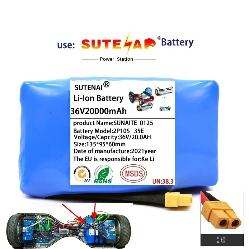 

100% New 36V 18650 Li-ion battery 10s2p 36v battery 20000mAh battery pack 42V 20000mah scooter twist car battery+Free Delivery