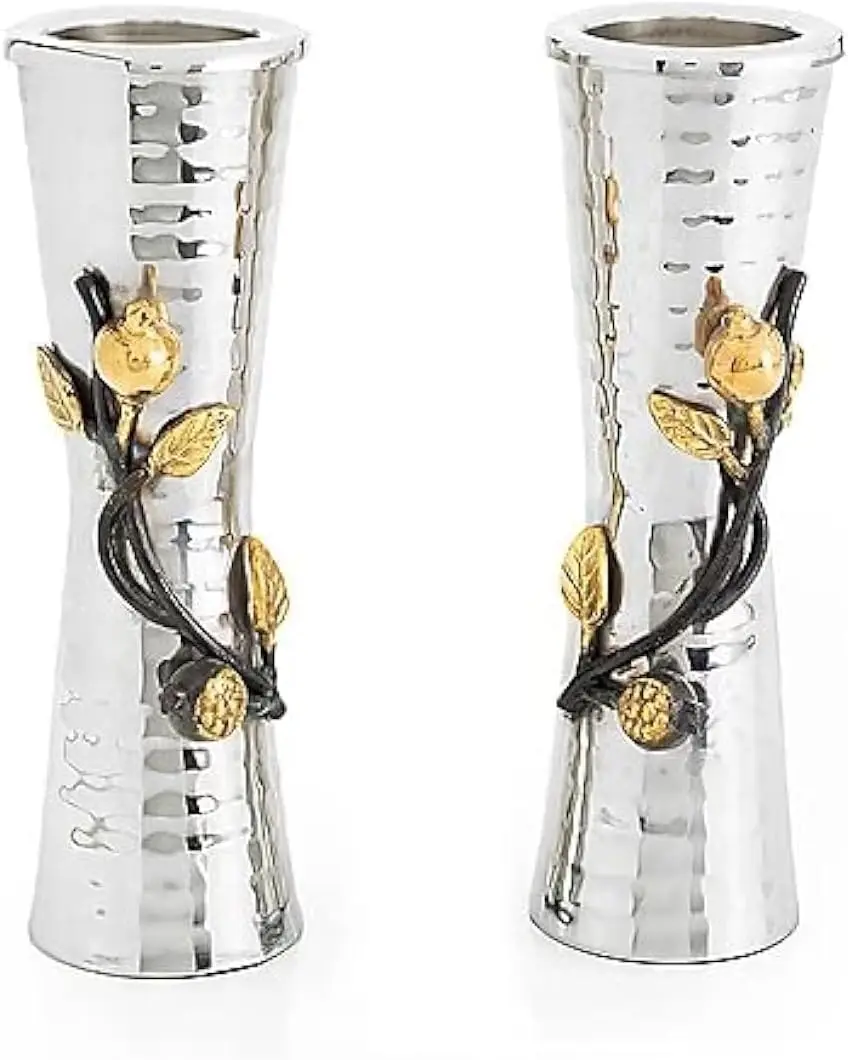 

Shabbat Candle Holders for Tea-Lights - Pomegranate Branch Design - Judaica Gift (7 Inch)