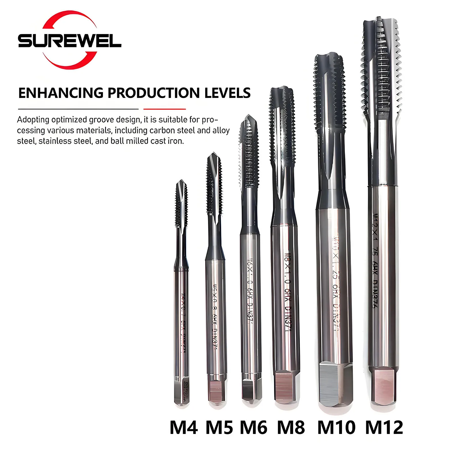 

SUREWEL machine taps 5mm tapered tap spiral point tap spiral point tap stainless M3 M4 M5 M6 M8 M10 M12 M14 M16 M18 M20 M24