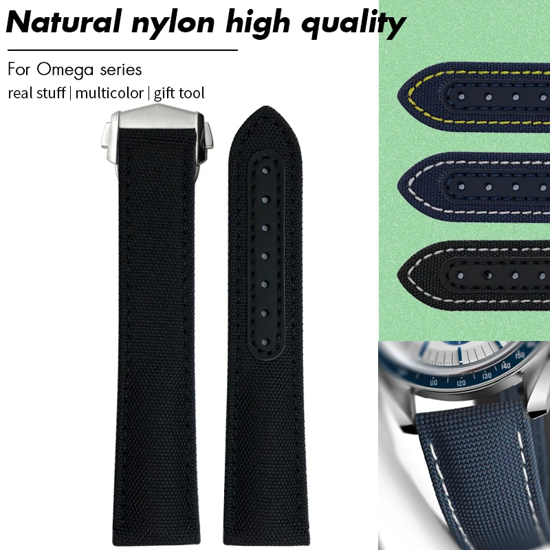 20mm 19mm High Quality Thickened Nylon Cowhide Watch Strap for Omega Speedmaster Seamaster Aqua Terra AT150 DE VILLE Watchband