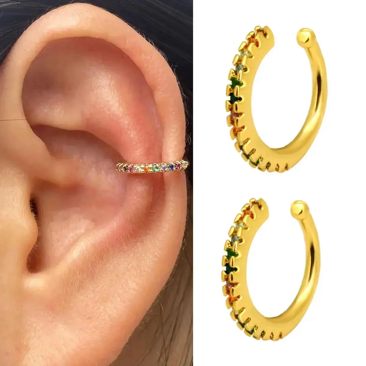 Silver Color Fashion Exquisite Zircon Ear Cuff Earring for Woman No Piercing Ear Wrap C shape Clip Earring Summer Jewelry Stack - view 2