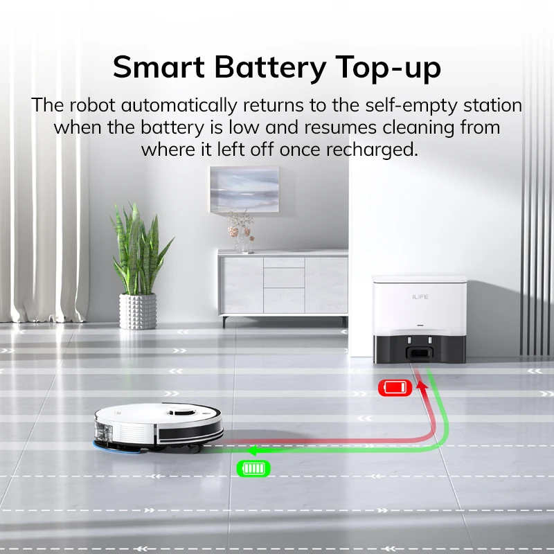 ILIFE A30 PRO 5000Pa Sucção, Robô Aspirador e Mop, Com Esvaziamento Automático, Capacidade para 60 dias, App/Controle Remoto, Tempo de Funcionamento de 180 minutos