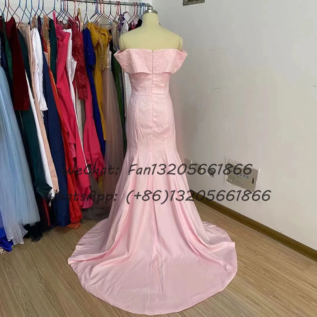 Elegant Lace Off Shoulder Bruidsmeisje Jurken Lange Mermaid Sweep Trein Roze Bruiloft Jurk Voor Afrikaanse Vrouwen Prom Gown