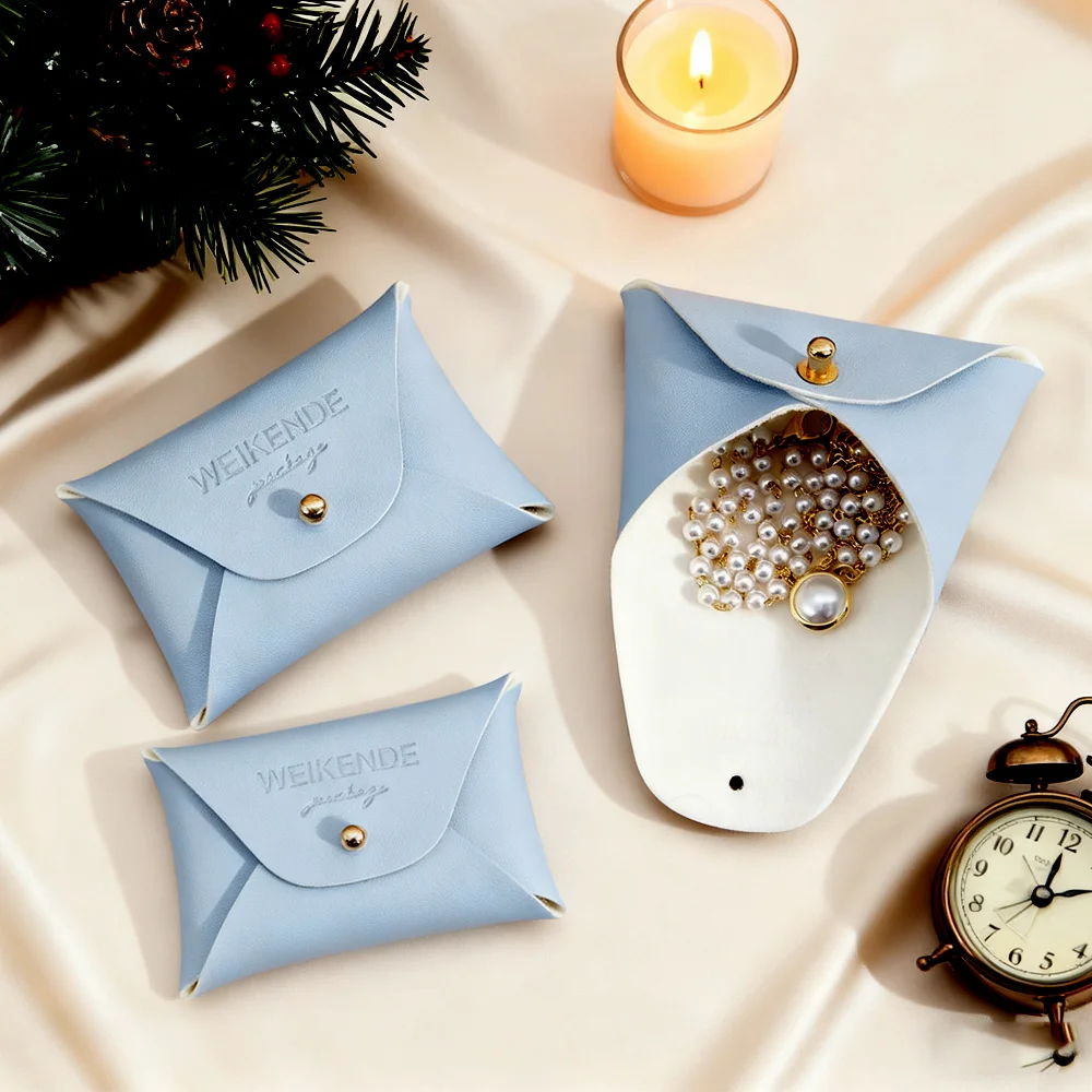 

100Pcs Custom Logo Leather Purse Packaging for Necklace Bracelet Ring PU Bag Jewelry Packing Box Christmas Pacifier Rivets Bags