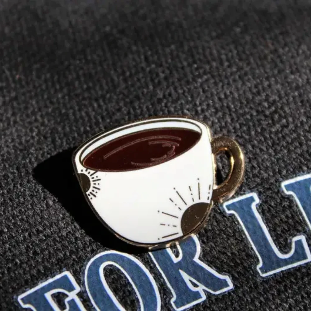 Coffee Cup Pins, Enamel Pin, Lapel Gold Plated, Set, Black, Latte, Gift, Couple