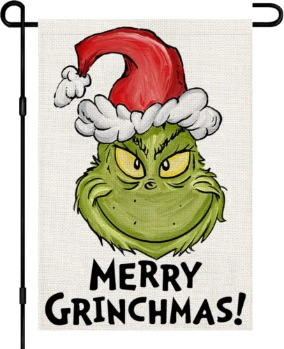 Merry Grinchmas Garden Flag Burlap 12X18 Double Sided, Winter Christmas Decorati