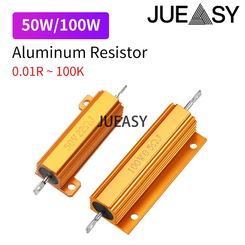 

50W 100W RX24 Gold Aluminum Power Metal Shell Case Wirewound Resistor 0.01R ~ 100K 1 4 5 6 8 10 20 200 500 1K ohm Resistance