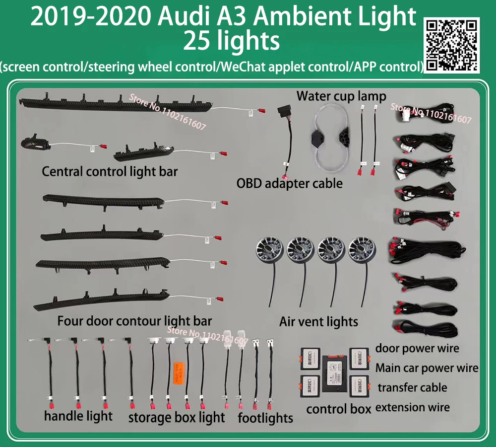 Ambienteverlichting voor Audi A3 8V 8Y S3 RS3 2013-2021 LHD RHD dashboard ventilatieopening decoratieve LED sfeerverlichting RGB voetverlichting 30-kleuren