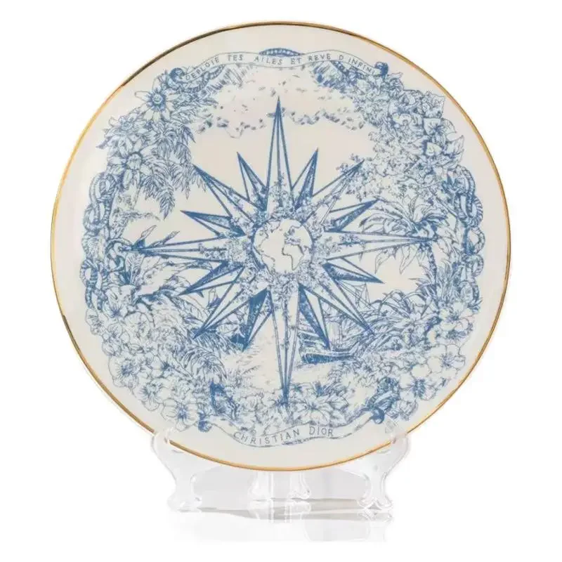 

Lucky Star Blue Series 41 Head Tableware Bone China Western Food Plate Household Plate Premium Coffee Cup and Saucer Set