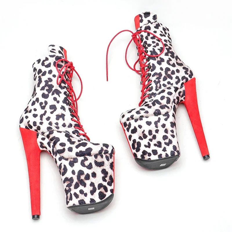 Leecabe  20CM/8Inch Leopard  with Suede upper Platform disco party High Heels stripper heel Pole Dance boot