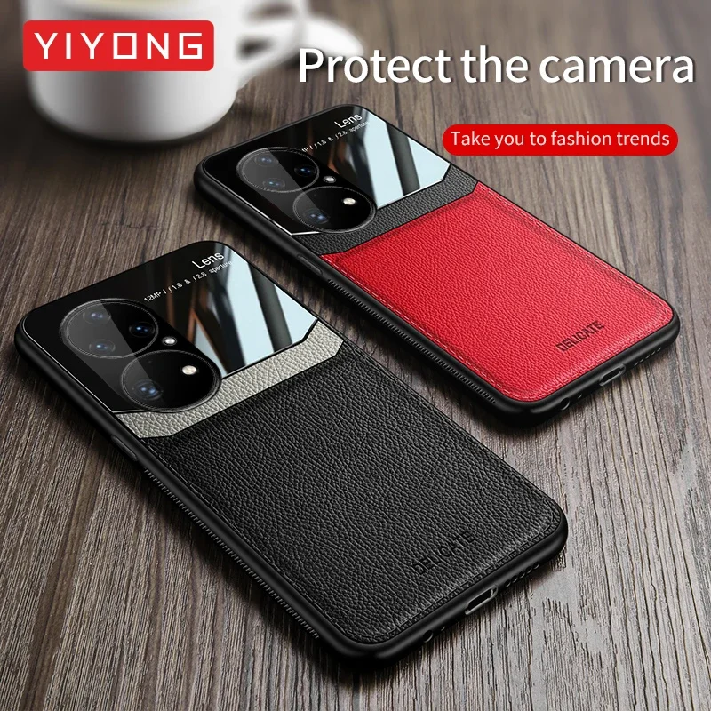 For Huawei P50 Pro Case YIYONG Soft Frame Leather Texture PC Cover For P50 P60 Art P30 P40 Pro P 50 60 40 30 P50Pro Phone Cases