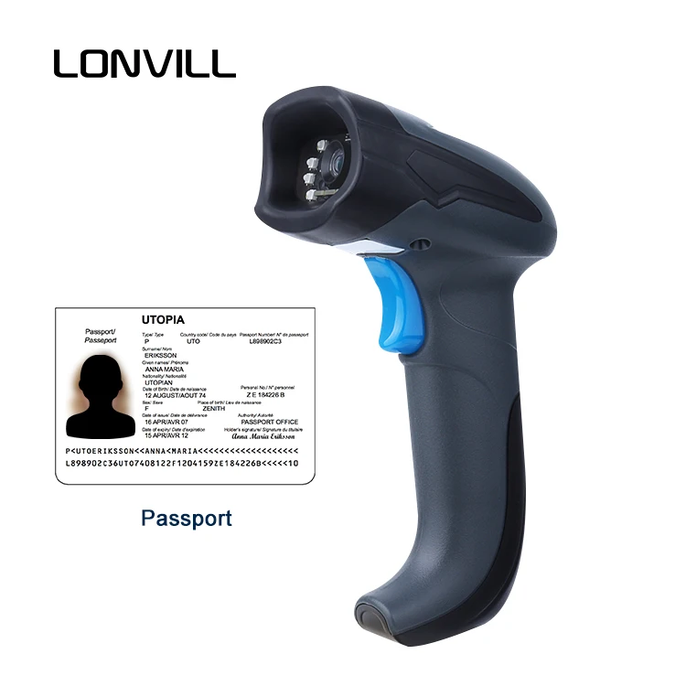 Factory price USB RS232 wireless wired OCR barcode reader handheld MRZ 2d barcode Scanning gun