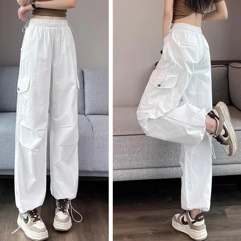 Autumn Women Korean Version Baggy High Waisted Cargo Pants Lady Concise Oversized Leisure Daily Wide Leg Straight Leg Trousers