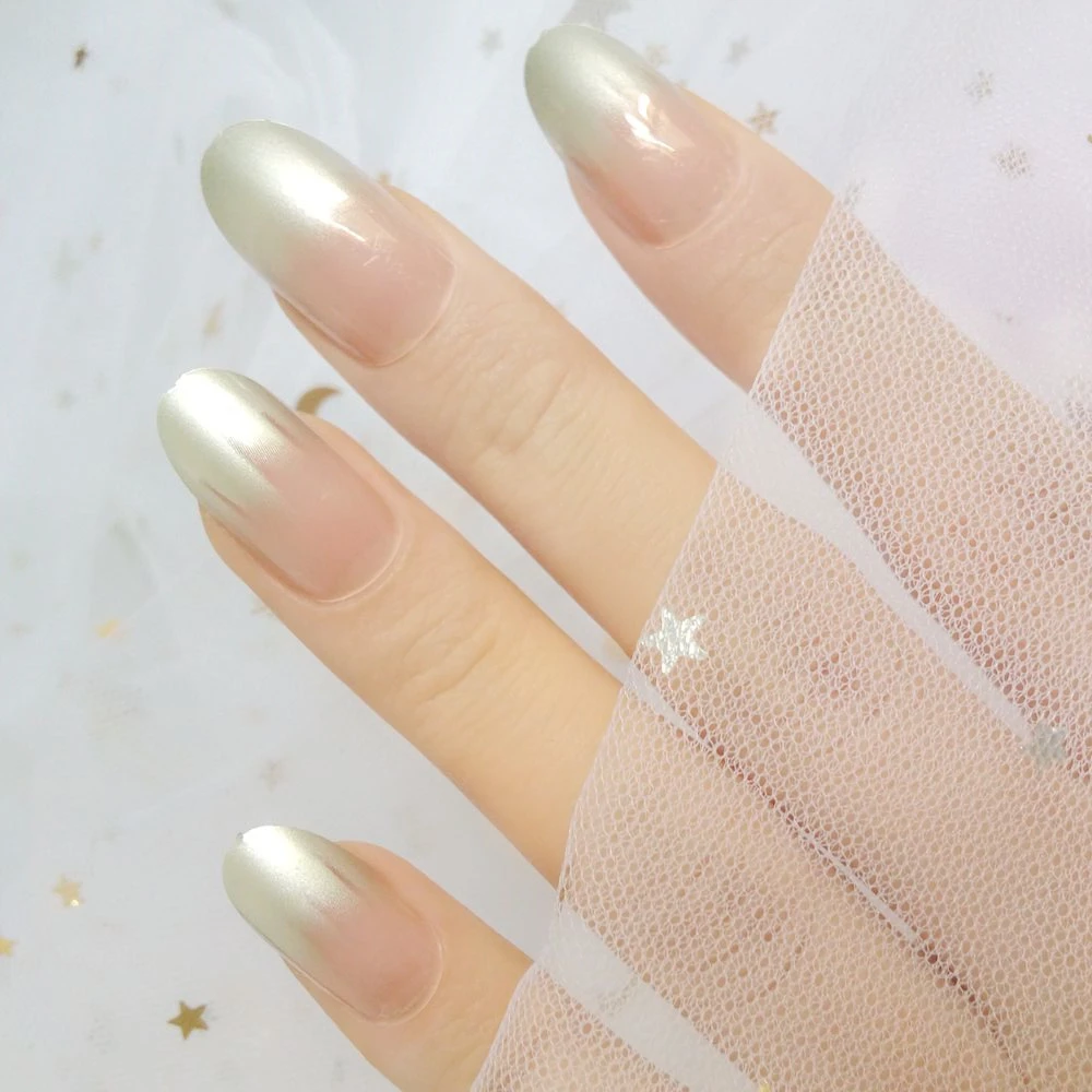 

2 Sets Acrylic French Fake Nail With Glue Sticker Gradient Silver Press On Nails DIY Lady Finger Tips Manicure Accessory