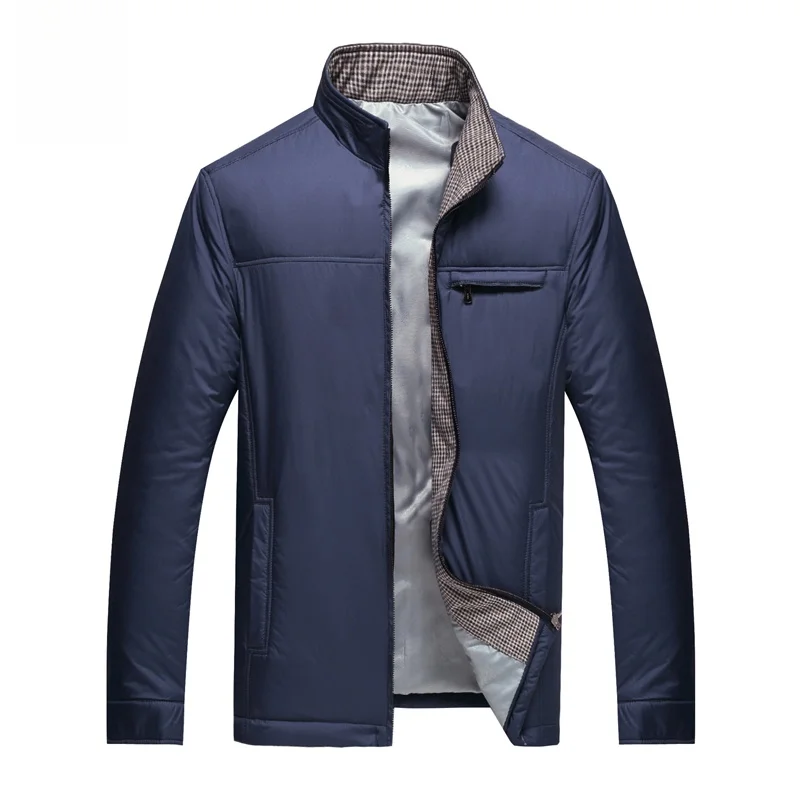 

Lightweight Classic Men's Cotton Jacket Pure Color Warmth Collar Business Casual Style Zipper Closure Standard Fit Polyester ...