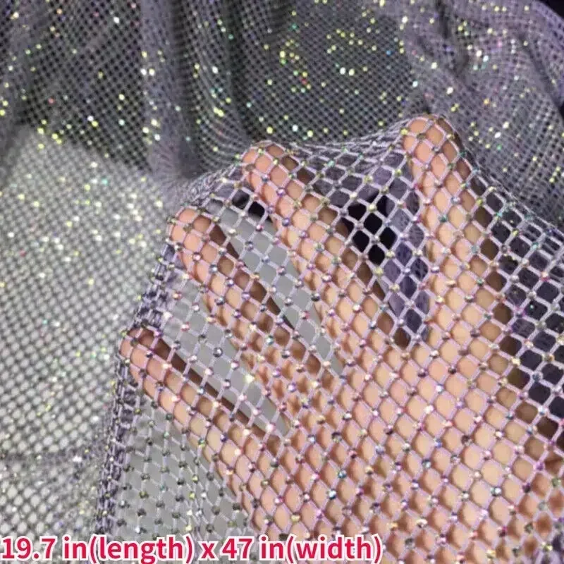Shiny Rhinestone Stretch Fishing Net Fabric for Dress Skirt Costume DIY Sewing 50x120cm Luxurious Crystal Fishnet Fabric