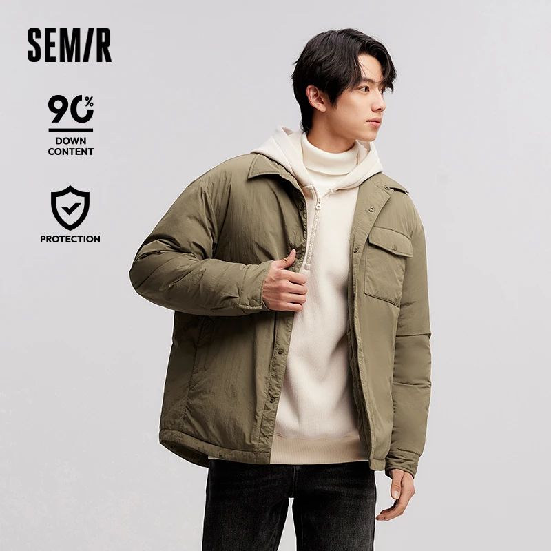 Semir Down Jacket Men Waterproof 2024 Winter New Slightly Wrinkled Thin Coat Solid Color Versatile