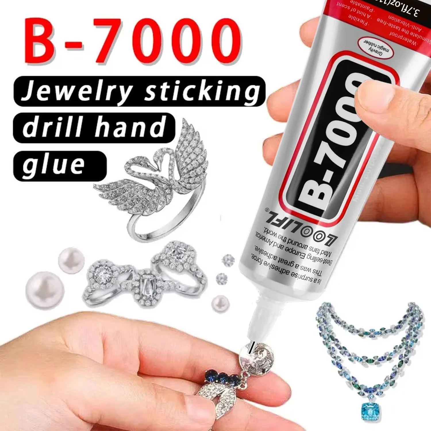 Cola transparente B7000, com ponta de precisão, cola para strass, cola para artesanato com strass, cola para joias, cola para processos de DIY em joias.