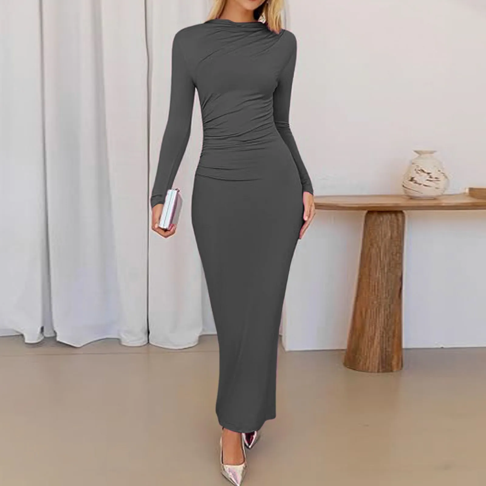 Frauen Frühling Herbst Langarm Party Club Abend Streetwear Bodycon langes Kleid Großhandel Artikel für Business Vestidos