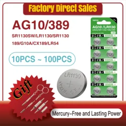 10-100PCS 1.55V AG10 LR1130 Button Batteries SR54 389 189 SR1130 D189 LR54 G10A SR1130SW Cell Coin Watch Toys Remote Battery