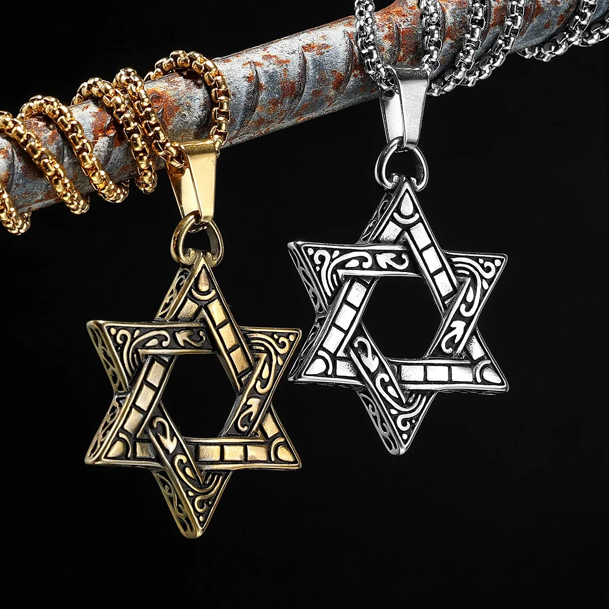 Six-pointed Star of David Necklaces Vintage Pendants 316L Stainless Steel Men Chain Punk Rock for Male Jewelry Gift Dropshipping