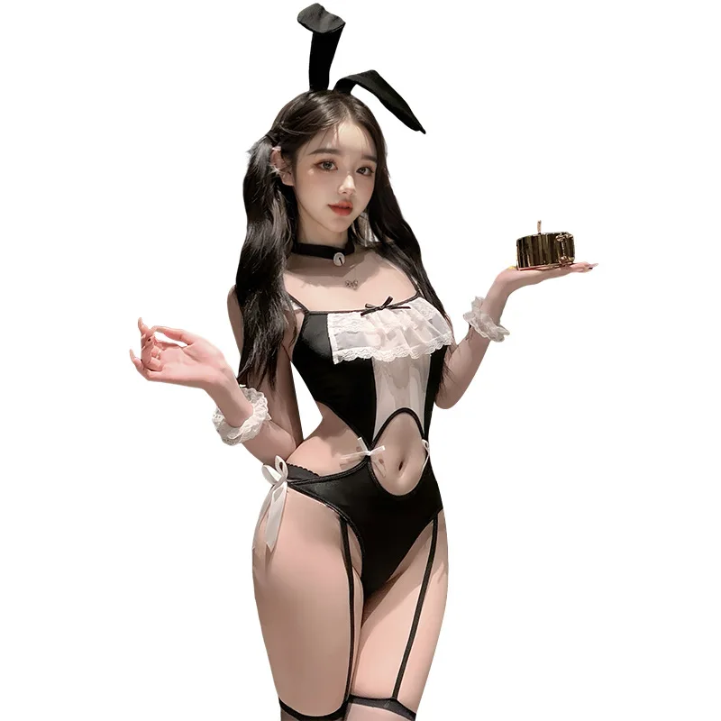 

Kawaii сексуальный японский аниме наряд горничной черно-белые боди с открытой спиной и глубоким V-образным вырезом с бантом боди без рукавов сексуальная униформа горничной
