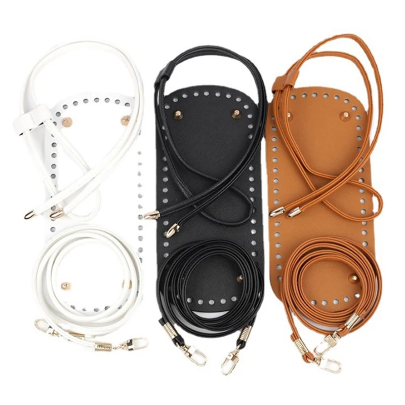 3Pcs/Set Bag Bottom Shaper DIY Knitting Crochet PU Leather Handbag Purse Base with Bottom Strap String Bucket Bag Accessories