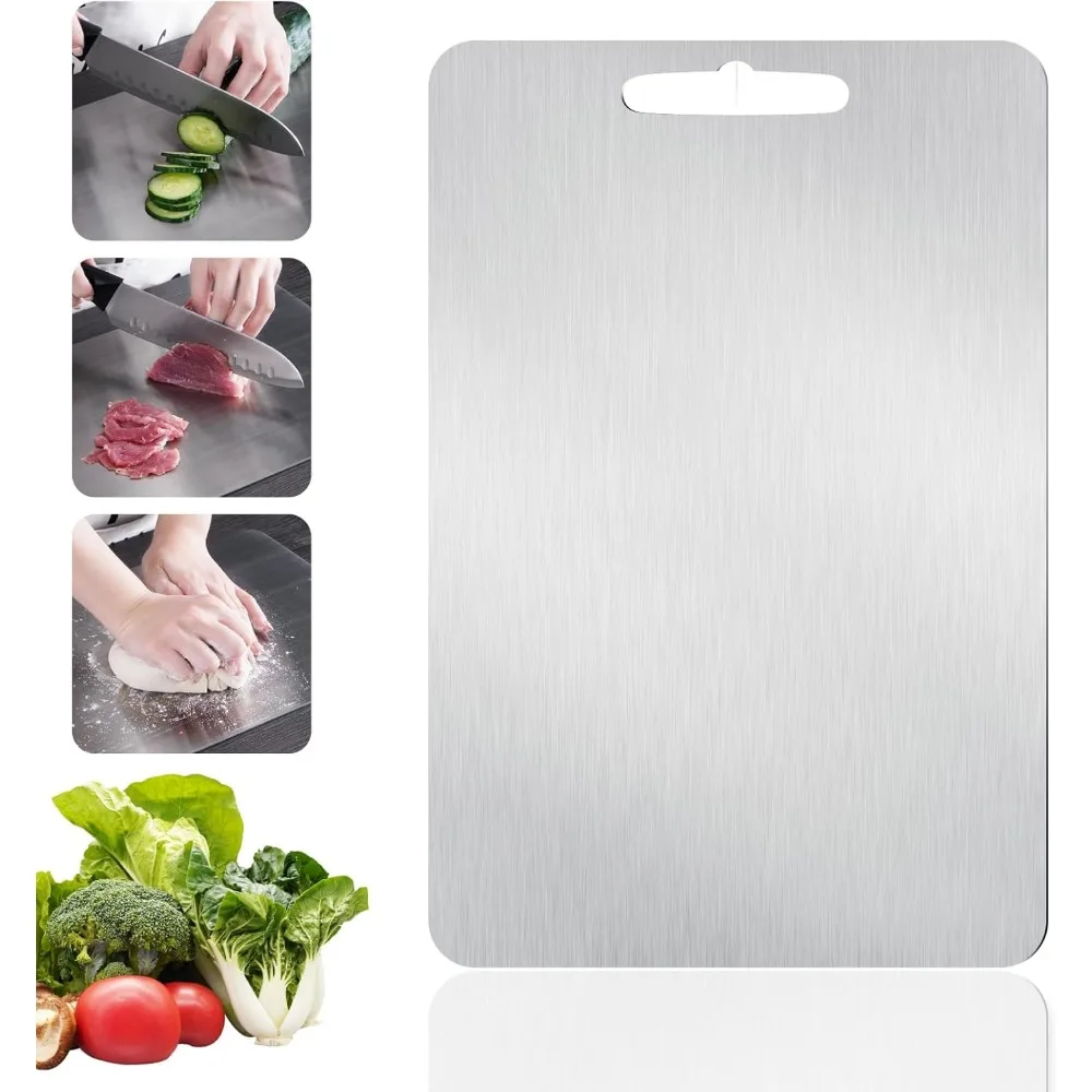 

Stainless Steel Cutting Board, Double Sided Cutting Boards for Kitchen, SUS 316 Food-Grade Non Toxic Stainless Steel Chopping Bo