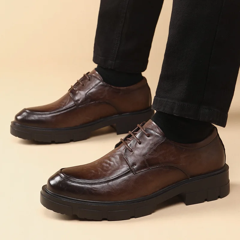 Inside Height Increase Leather Shoes Men's 10cm Thick Sole Formal Attire Business Shoes Breathable Casual Wedding Groom's Shoes
