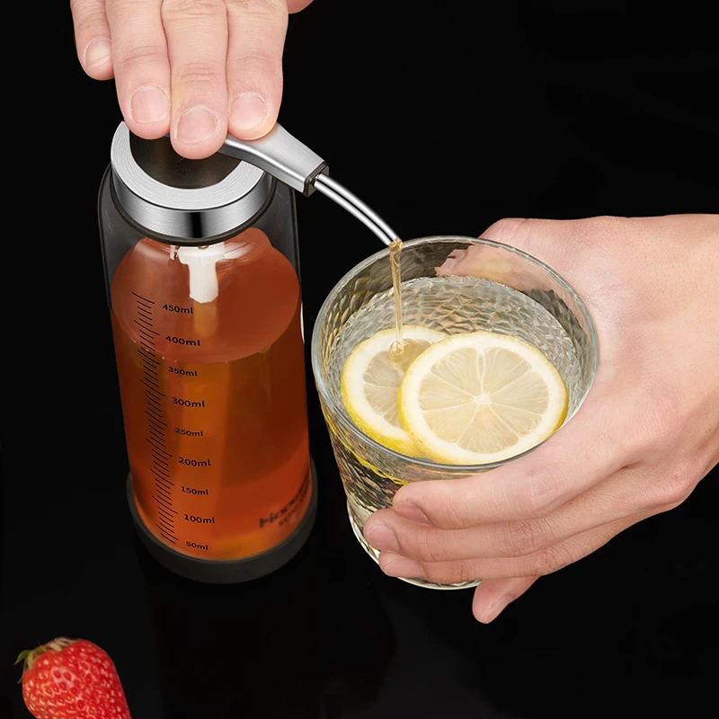 زجاجة عسل من نوع الضغط، زجاج بوروسيليليك مرتفع، لا يمكن أن تحكم ما يصل إلى حاوية أدوات المطبخ لموزع شراب سعة 16 أونصة #4