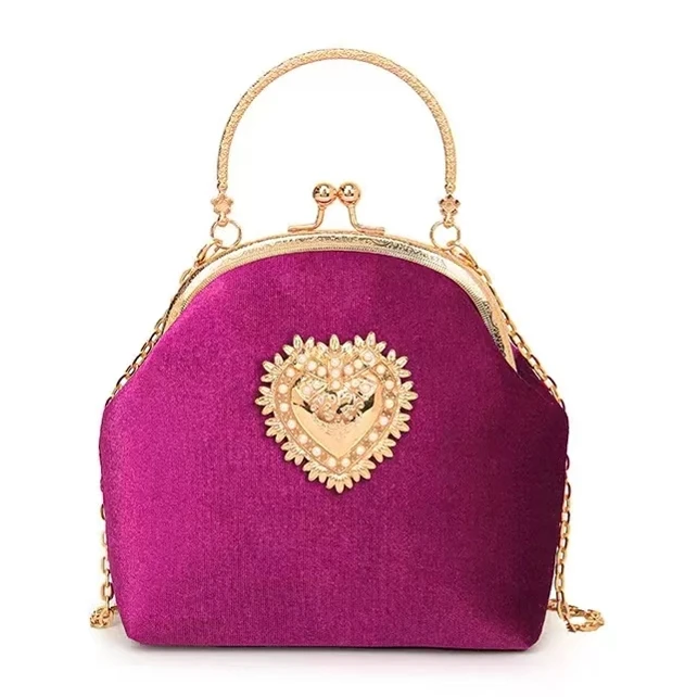 Evening Clutch Bag Women Bag Shiny Handbag Heart Shape Metal Clutches Bag Fashion Chain Shoulder Crossbody Bag Luxury Lady Purse
