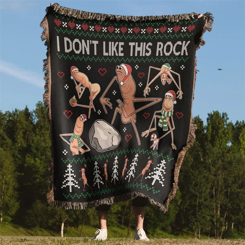Aertemisi I Don't Like This Rock Christmas Marcus The Worm Funny Meme Jacquard Fringed Woven Throw Blanket