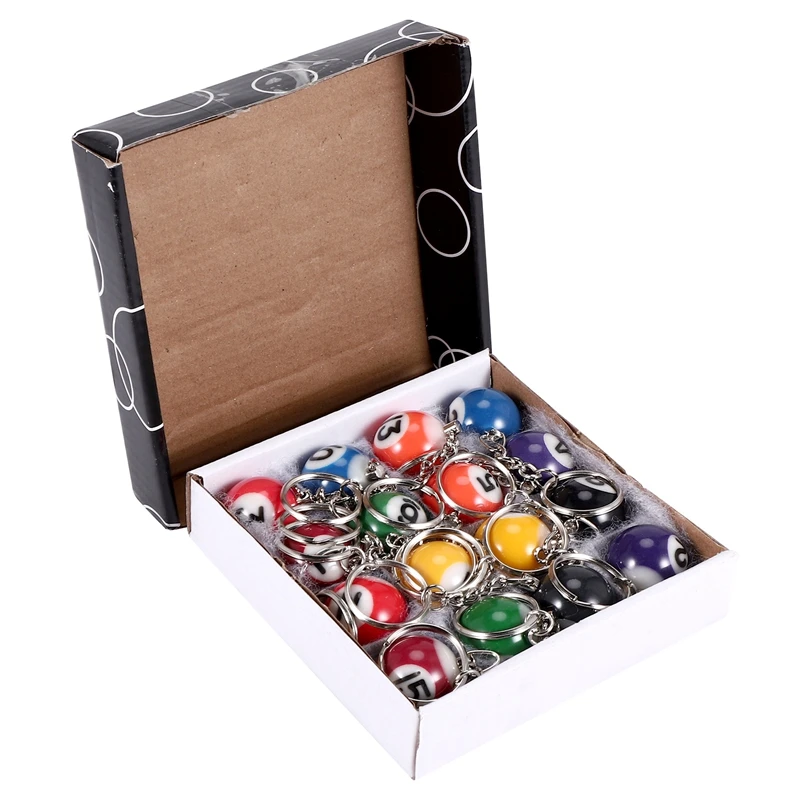 Colorful Billiard Ball Keychain Set 16 Pcs,Mini Magic Key Chain Balls Eightball Billar Billiards Chains Accessories