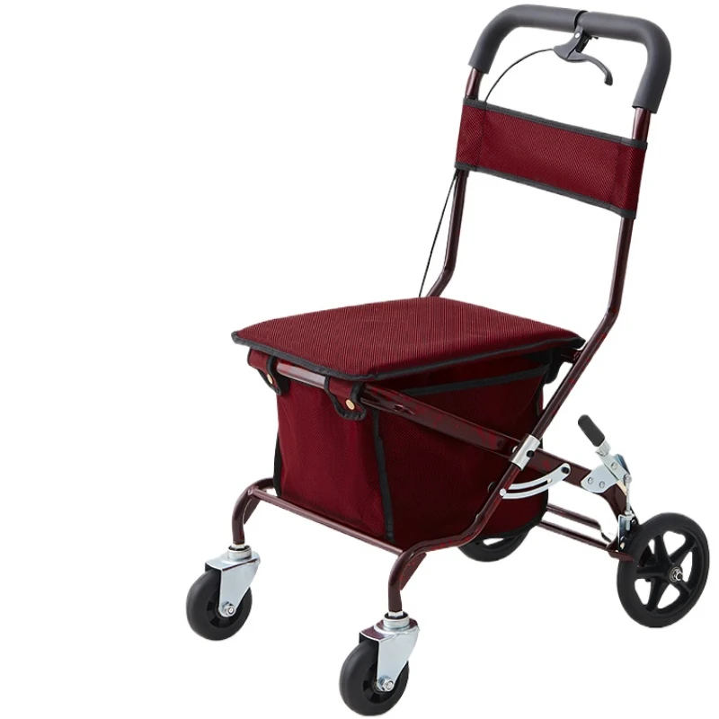 Elderly trolley foldable elderly shopping cart seat can sit four wheels can push shopping cart