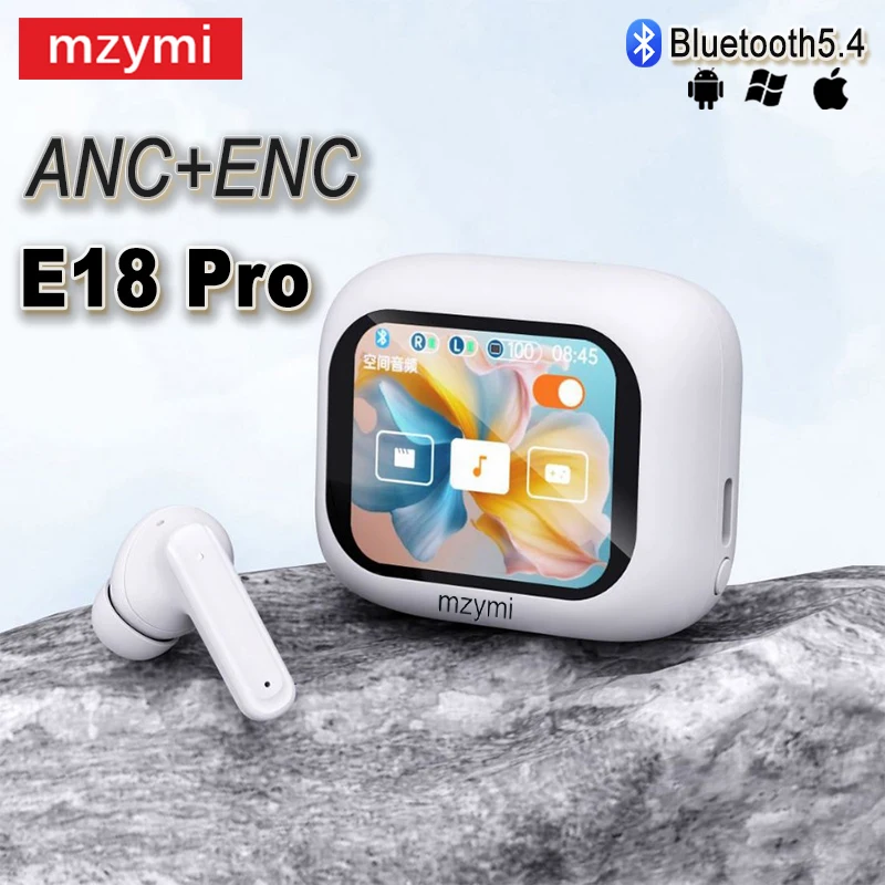 

mzymi Full In Touch Screen Headphone ANC E18 Pro Bluetooth5.4 Noise Cancelling Earphone Wireless In Ear ENC Earbuds With Mic