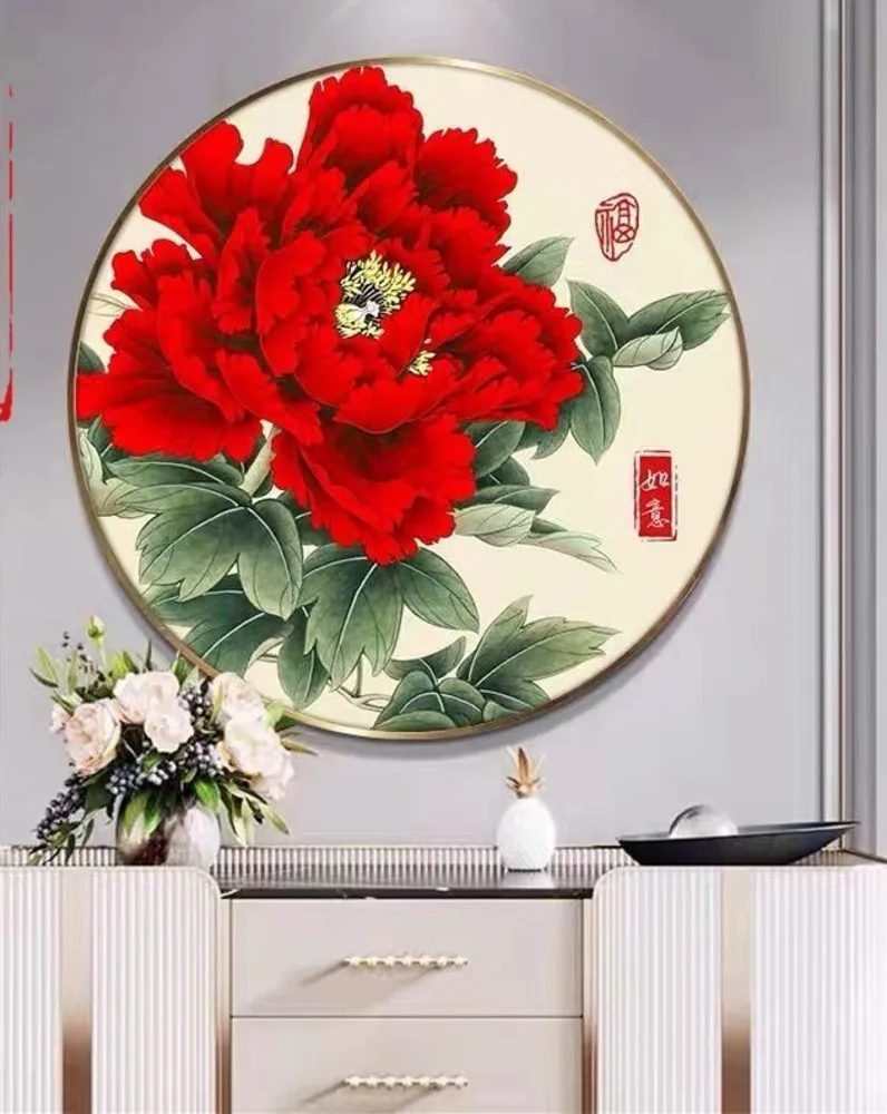 

Handmade cross stitch finished product with blooming flowers, rich and noble peonies, Ruyi living room, foyer, new Chinese