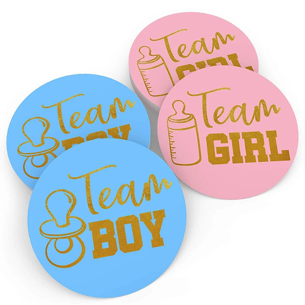 

48pcs Gender Stickers Material Baby Shower Party Favors Food Bag Sealing Labels Gift Box Decorations Round Self adhesive