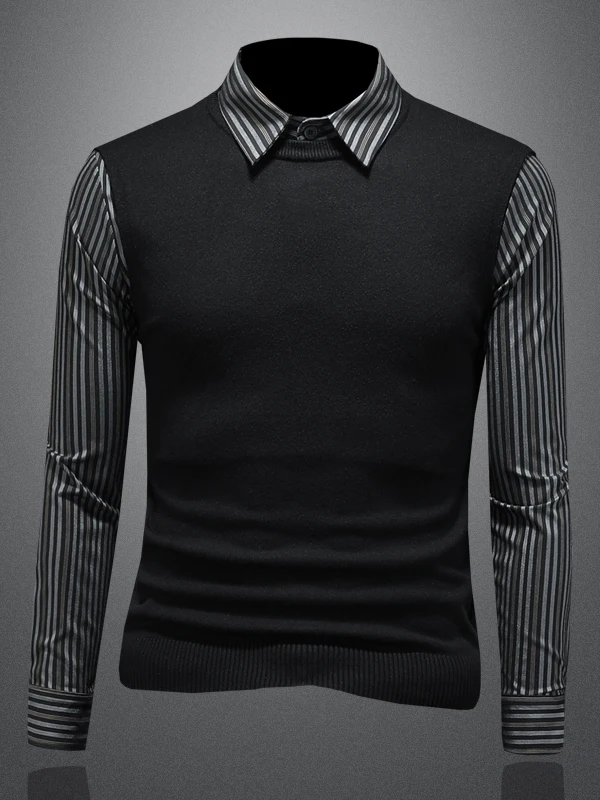 

Men's Long Sve Knitted irt Casual Stripe Pattern Base Layer Fake Two-Piece Breathable Warm Comfortable Non-Sinkage