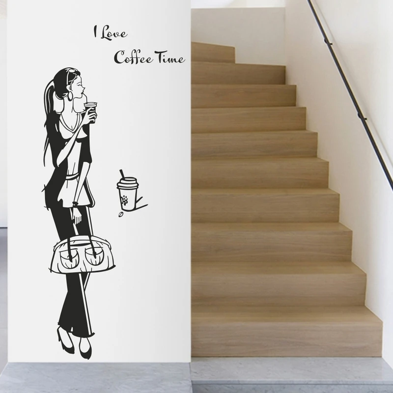 Coffee Shop Sticker Girl Milk tea Decal Cafe Cup Poster Vinyl Art Wall Decor Mural Decoration Bread Coffee Break Glass Decals