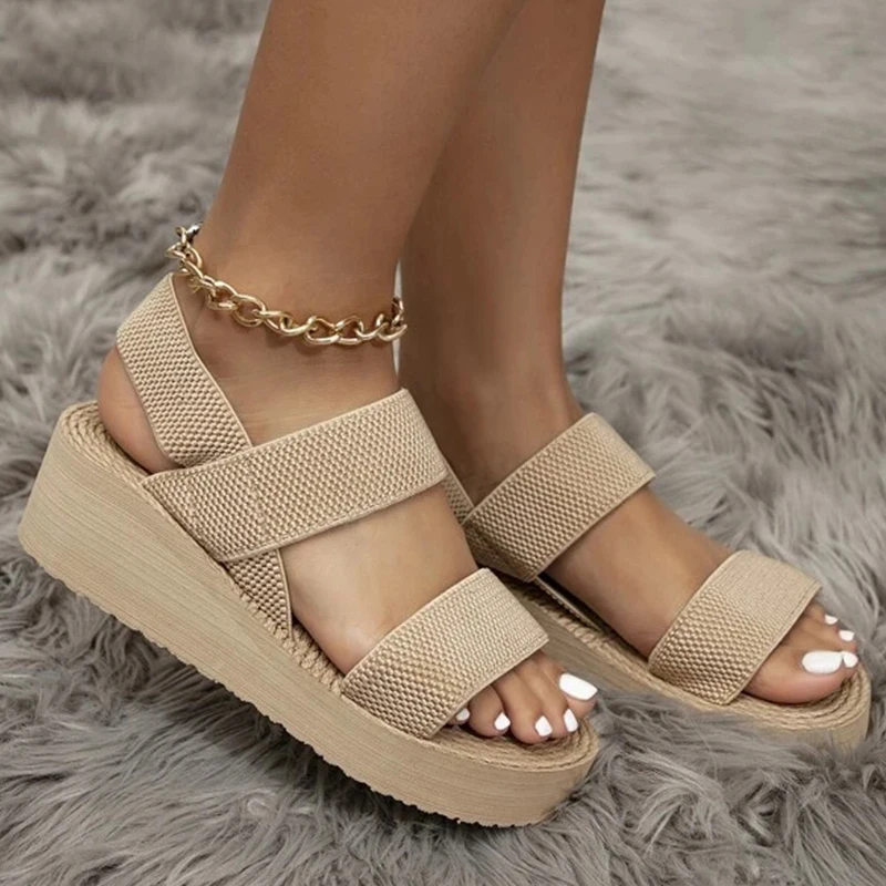 Nieuwe Minimalistische Slingback Wedge Sandalen Outdoor Zomer Lichtgewicht Slides Effen Kleur Dikke Bodem Dames Schoenen Vrouwelijke Sandalen