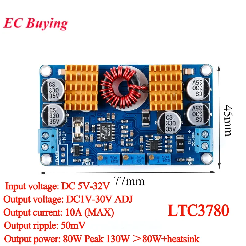 LTC3780 DC-DC 5-32V to 1V-30V 10A Automatic Step UP Down Converter Boost Buck Charging Power Supply Module for Car Solar Charger